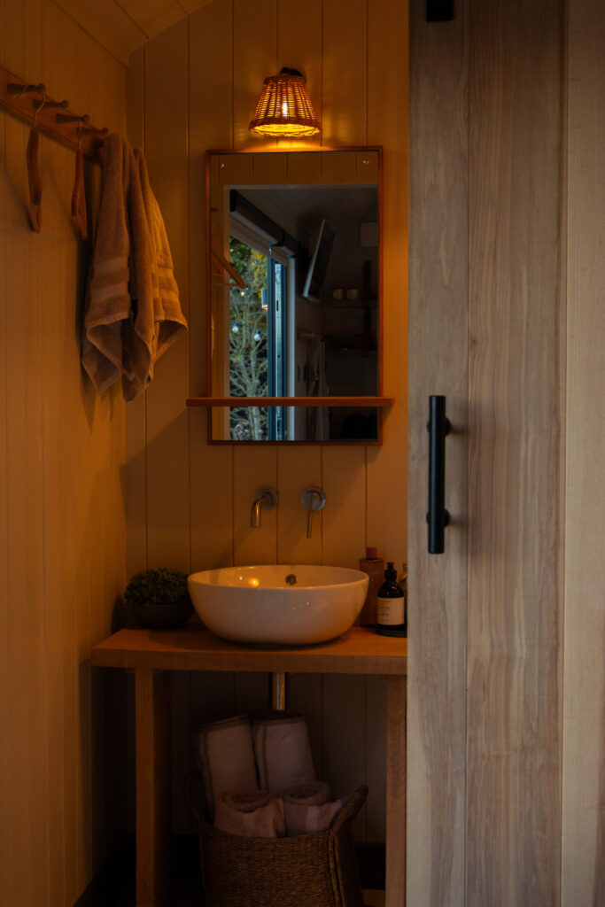 Cabin bathroom light on