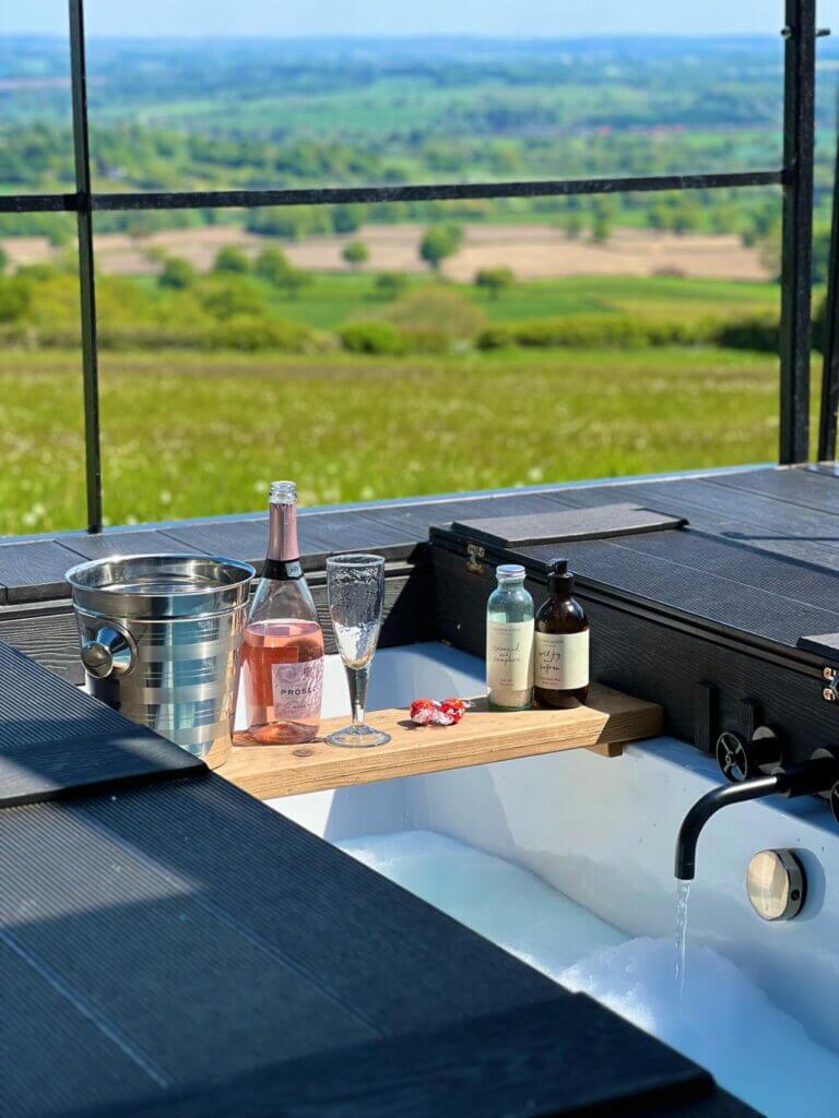 Outdoor bath with a view at The Cabin, Matlock