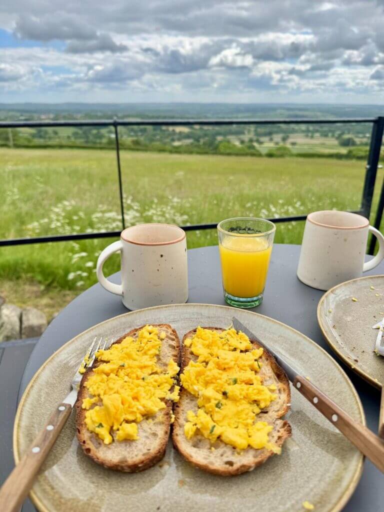 Outdoor dining overlooking the Derbyshire Countryside at The Cabin