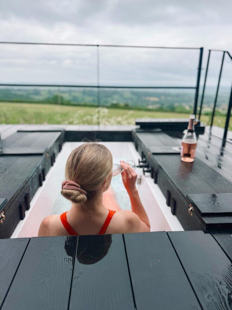 Outdoor bath at The Cabin Matlock