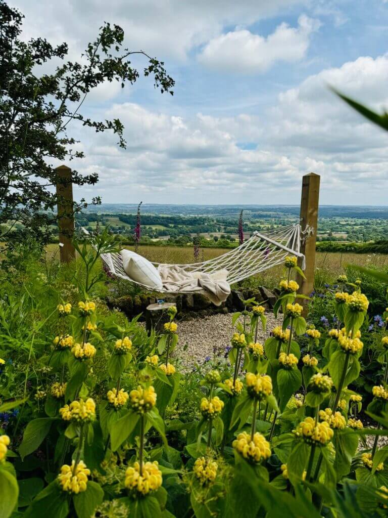Hammock with rural views at The Cabin, Matlock